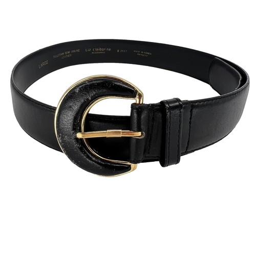 Vtg Liz Claiborne Womens Leather Elephant Belt Fashion Brass Size Medium Black Vtg Liz Claiborne Black Leather Brass Elephant Belt Eclectic  main image 4