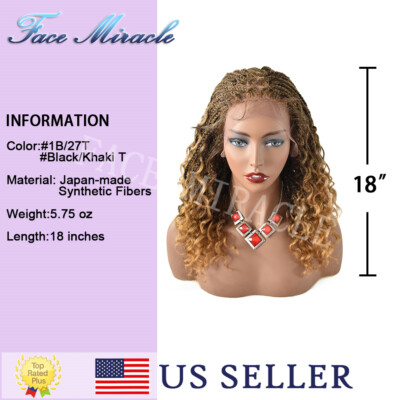 18'' Box Braided Wig Curly Ends Braids for Black Women Synthetic Micro Twist Wigs