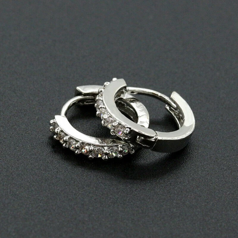 Orecchini a Cerchio Uomo Donna Placcato Rodiato Argento 925 con Strass Zirconi - - Immagine 2 di 3