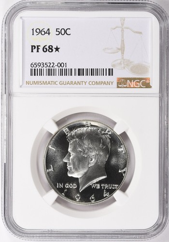 1964 Kennedy argent demi-dollar NGC PF 68 étoiles JFK PR pièce épreuve - Photo 1 sur 4