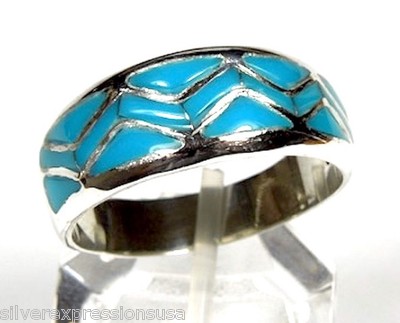 Kingman Türkis Inlay 925 Sterling Silber Southwesthern Bandring Gr. 6-10