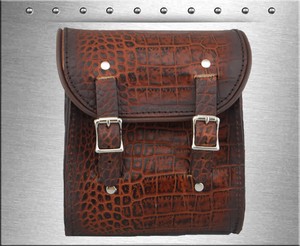 UNIVERSAL FRONT FORKS TOOL BAG ANTIQUE BROWN ALLIGATOR LEATHER  LA ROSA