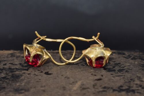VINTAGE 1970s russian Ukraine jewelry flower Earrings Art SILVER 875 Red Ruby - Picture 8 of 24