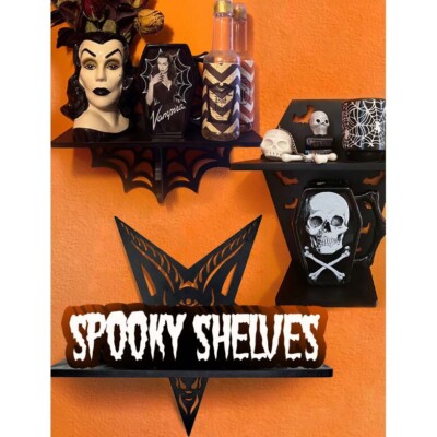 Kreepsville 666 Gothic Black Wall Shelf Kit Spiderweb Baphomet