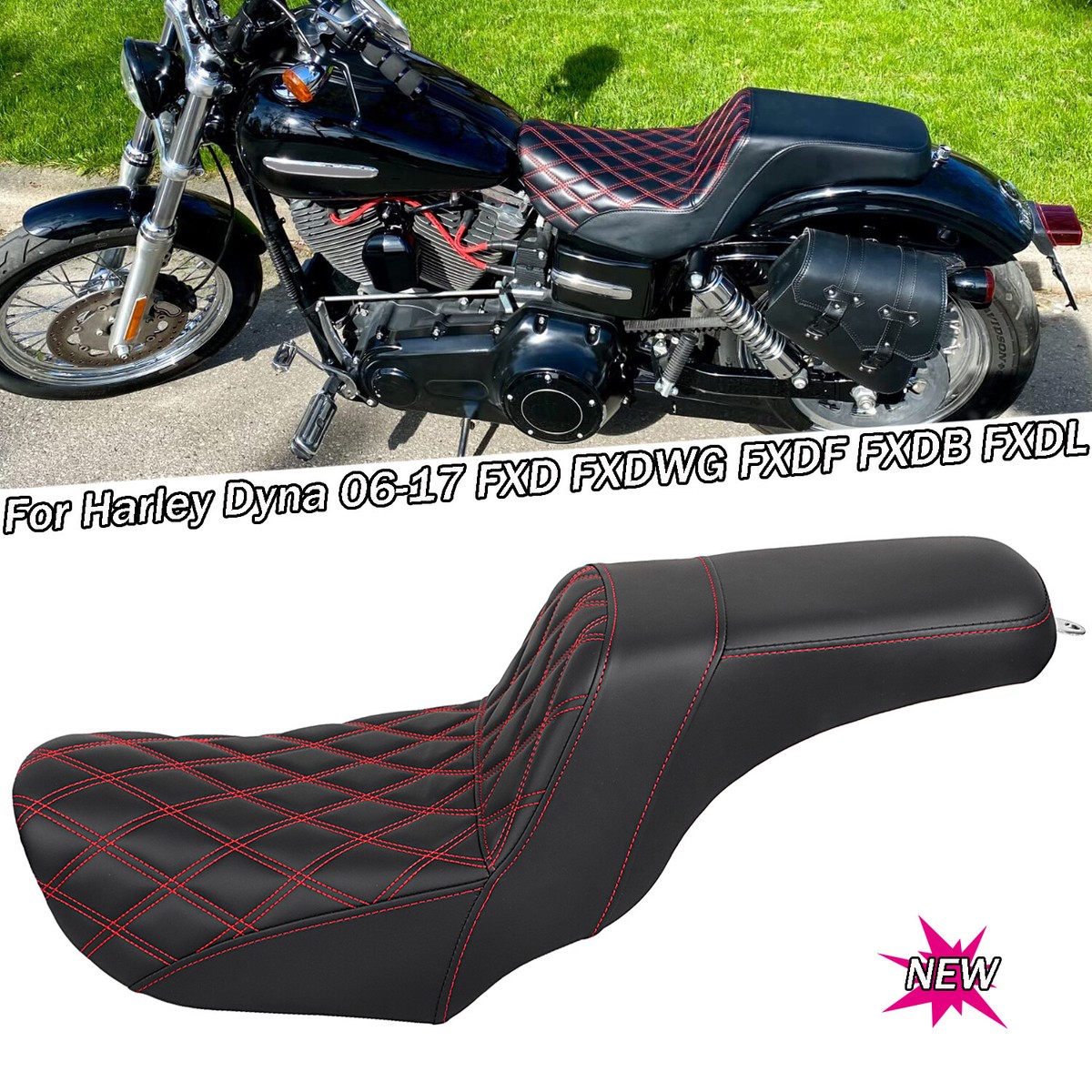 Black+Red Driver & Passenger Seat Fit For Harley Dyna Wide Glide