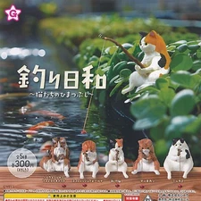 Fishing day Cats' strain Mascot Capsule Toy 5 Types Full Comp Set Gacha New