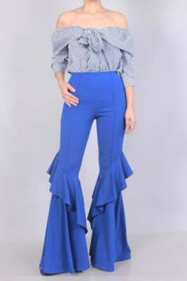 Shane Layered Ruffle Bell Bottom Pants 