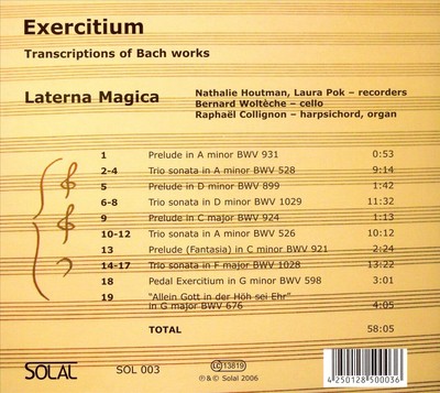 EXERCITIUM: TRANSCRIPTIONS OF BACH WORKS NEW CD