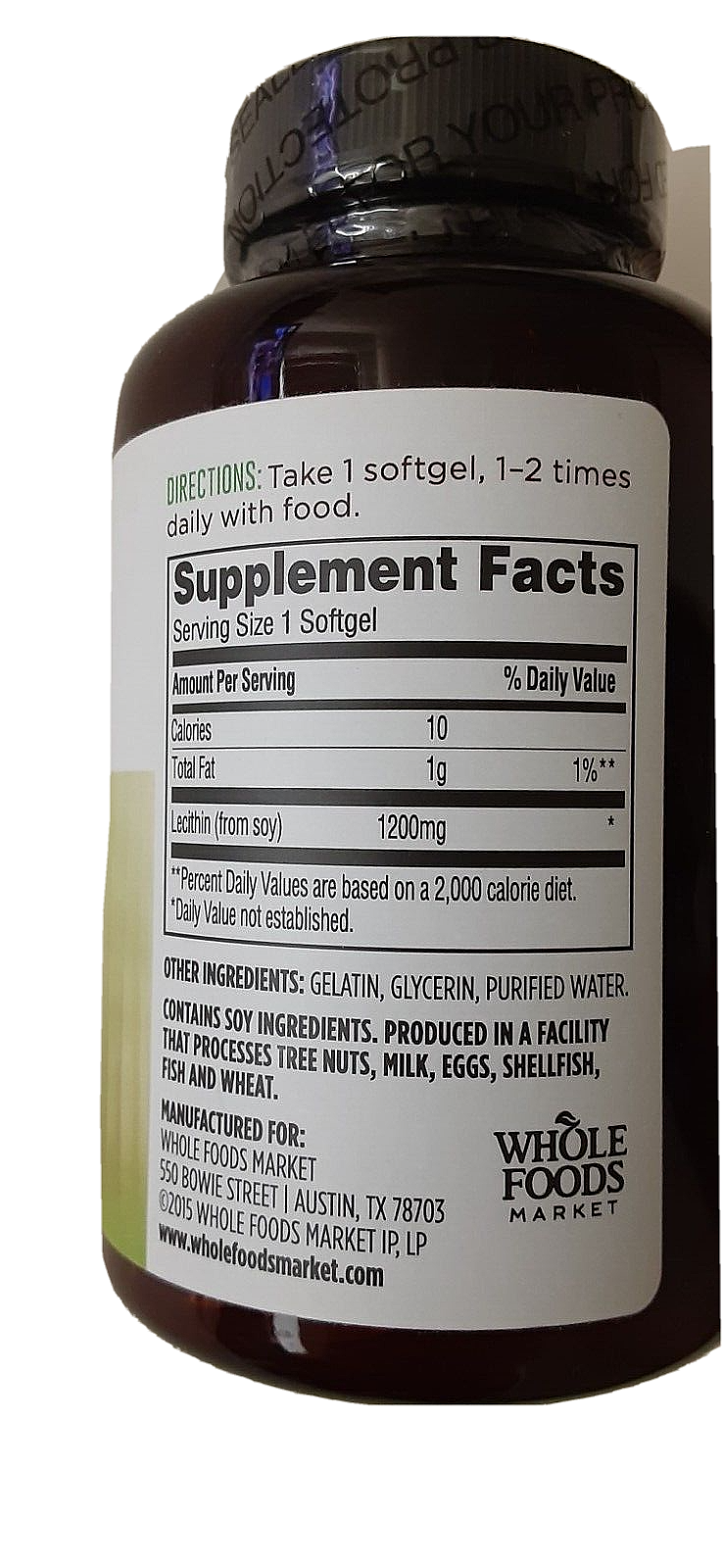 Whole Foods Market Lecithin 1200 mg per Serving 120 Softgels Exp 8/24