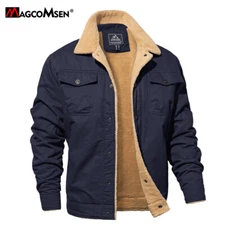 Men's Cotton Jacket Winter Polyester Lining Sherpa Fleece Fur Collar 5 Pockets