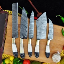 5-Piece Handmade Kitchen Knife Set with Complimentary Leather Cover