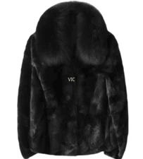 Luxury Women Real Mink Fur Genuine Coat With Fox Fur Collar Warm Winter Jacket