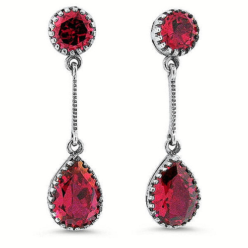 ANTIQUE STYLE 6 CARAT 925 STERLING SILVER LAB-CREATED RUBY EARRINGS 656X