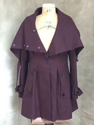 WINE WOOL BLEND Swing COAT Jacket 10 TWINKLE by wenlan ADJUSTABLE COLLAR  NECK