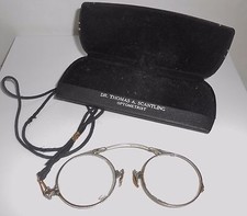 Lorgnette Folding Eyeglasses Art Deco 12K White Gold Filled Etched