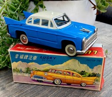 vintage red china tin toy car w/ box 50  s early 60  s Lucky Sedan