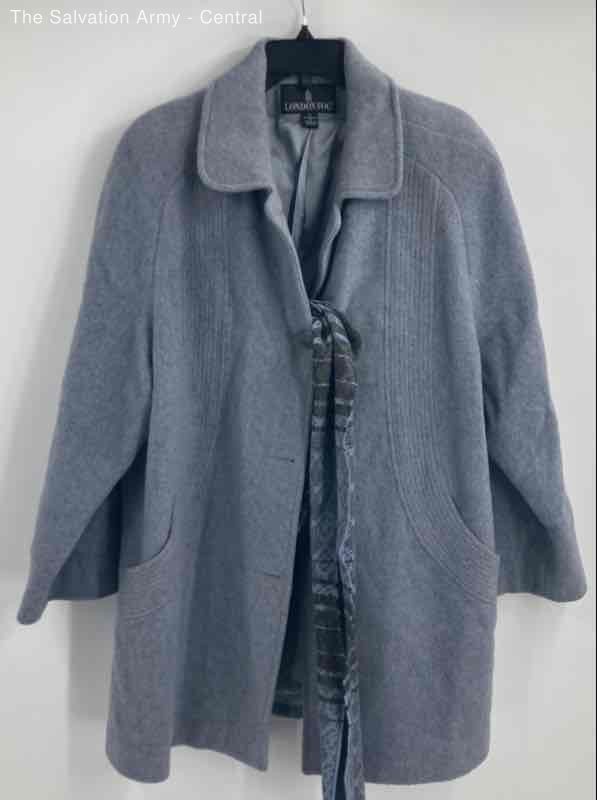 London Fog Womens Gray Long Sleeve Pockets Button Front Scarf Coat Size 16