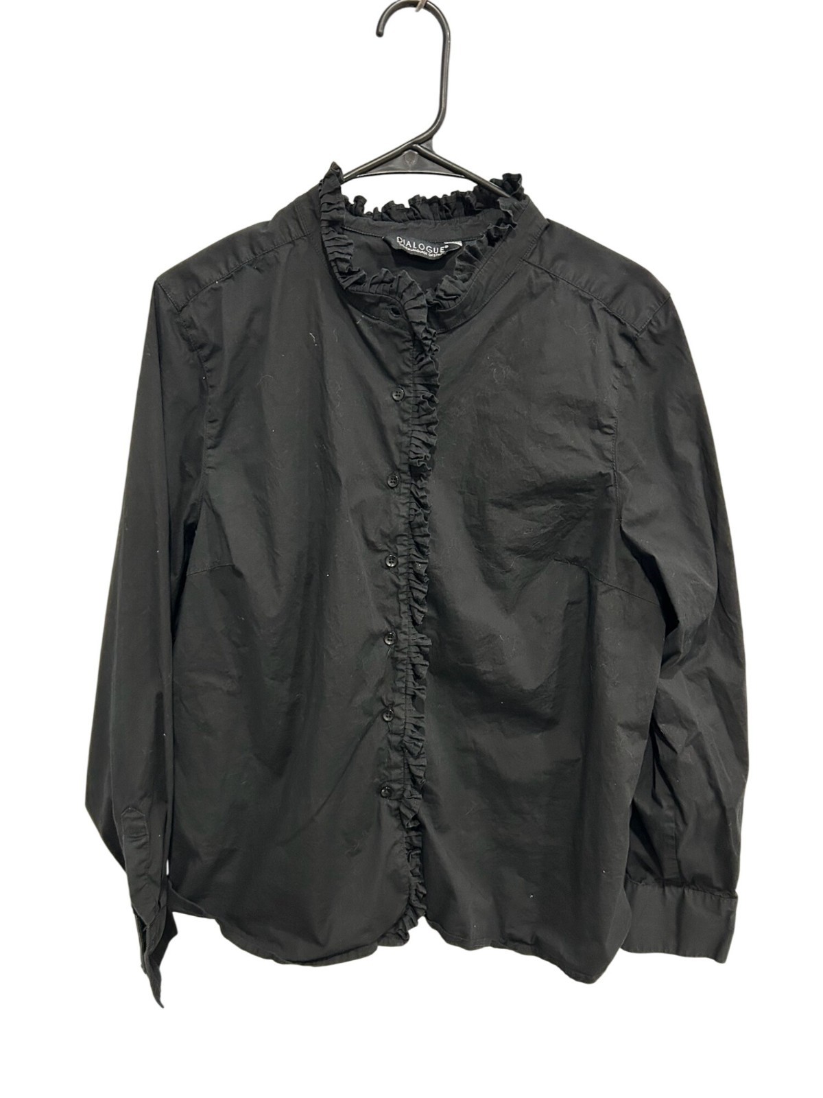 Dialogue Ruffle Front Button-Up Blouse Black Sz X… - image 1
