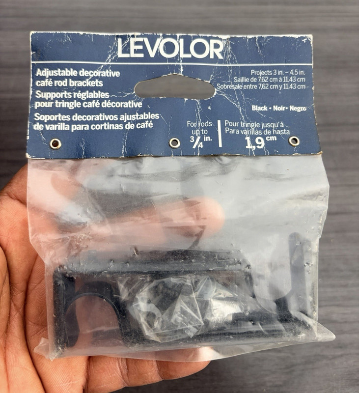 Levolor 3/4 in Metal Curtain Rod Brackets Wall Mount Black 2-Pack