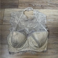 Victoria  s Secret Dream Angels Lined Demi Silver Lace Bustier Bra Top Sz 32DD