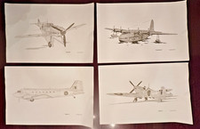 WW2 AIRCRAFT MALDEN PRINTS X 4 VINTAGE BF-109, SPITFIRE, DAKOTA, 20.00 ALL 4.