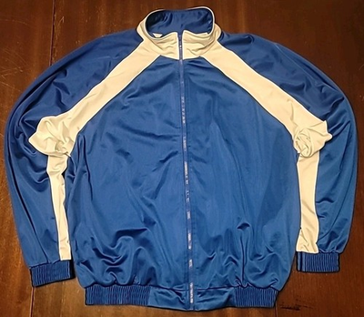 #ad Vintage 90s High 5 Colorblock Track Jacket Men Size XL Satin Like Blue FullZip $21.24