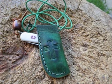 Victorinox sd custom leather green neck carry sheath with cross