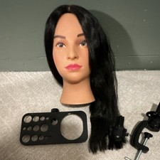 Female Hair Mannequin Head w/ Clamp Holder  Tool Organizer, Black/Beige