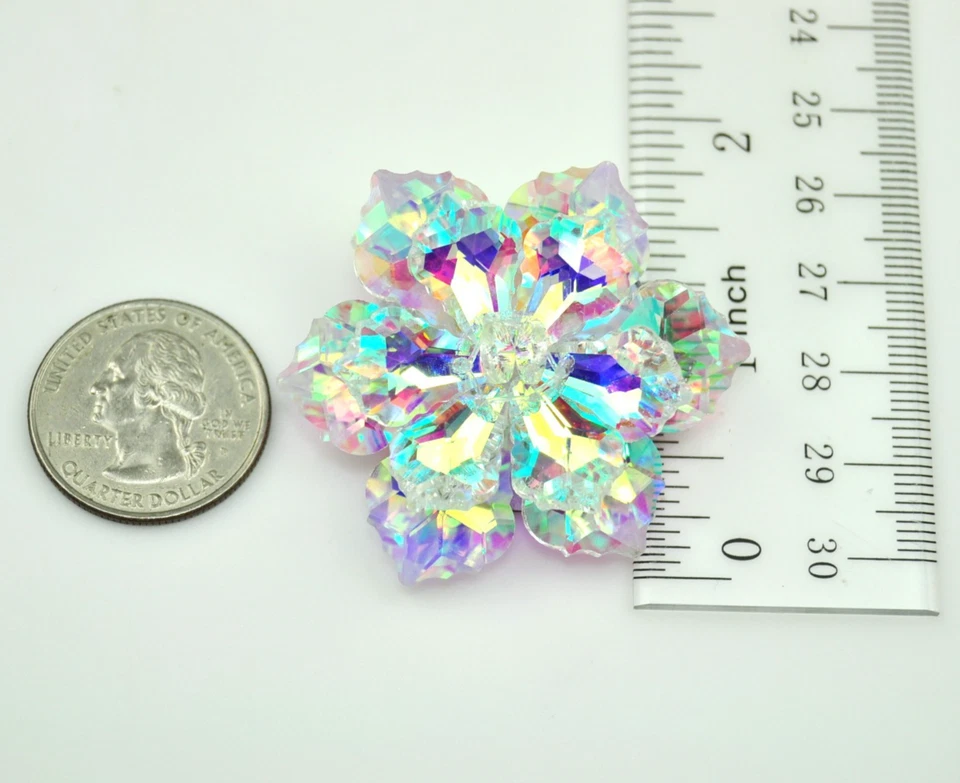 Broches de flores de estrás de cristal blanco broche de aurora boreal prendedor regalo Foto 4 de 4