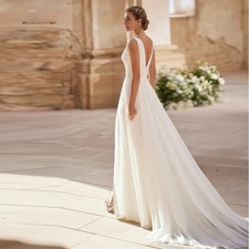 Elegant Ivory A-line Wedding Dress with V-neck Beads Chiffon Zipper Bridal Gown