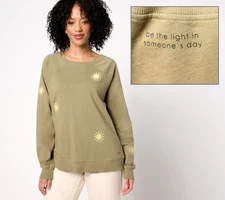 Peace Love World Embroidered French Terry Sweatshirt Light Olive S New