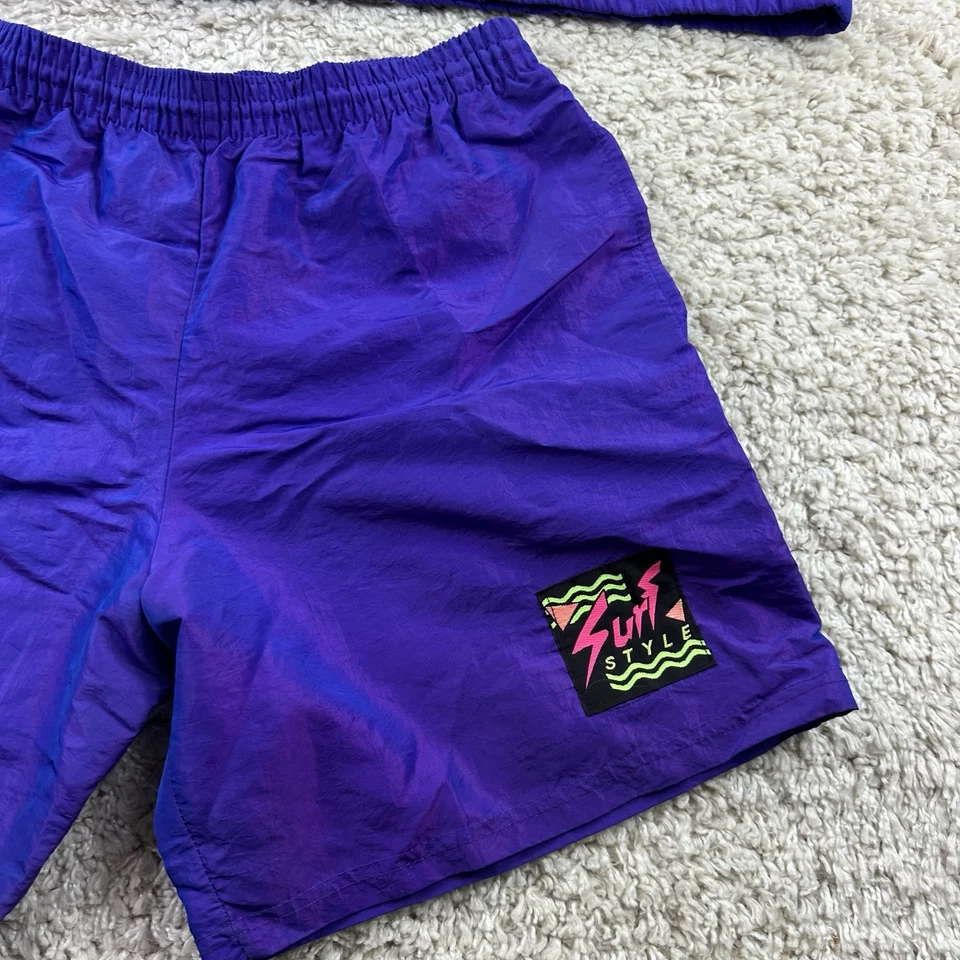 Vintage 80s Surf Style Track Set Men’s Size Medium Purple Jacket And Shorts  - Image 2 of 4