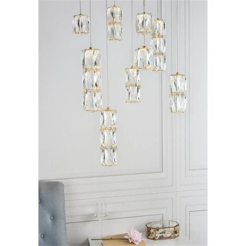Elegant Lighting Polaris 9 Light Royal Cut Crystal LED Pendant in Gold - Picture 5 of 7