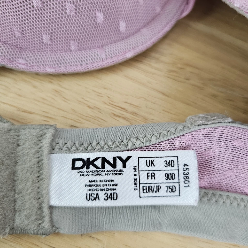 DKNY 34D Rosa Gris Lunares Camiseta Sujetador 453801 Con Aros Demi Lencería Femenina Foto 2 de 4
