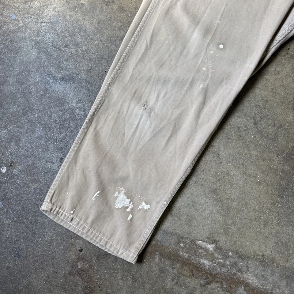 Pantalones caqui vintage años 40 años 50 botón lateral cintura alta pintura salpicaduras ropa deportiva Foto 4 de 4