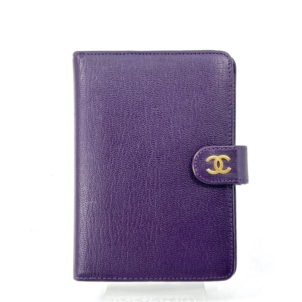 Chanel Leather Notebook Cover Guarantee Card Purple Gold Purse Authentic - Image 3 of 4