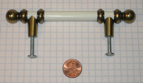 AMEROCK #743-CW DRAWER OR CABINET DOOR PULL, ANTIQUE BRASS/WHITE, 3" CENTERS - Picture 2 of 2