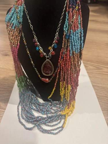 FUNKY VINTAGE COSTUME JEWELRY NECKLACES LOT OF 4 COLORFUL BEADED