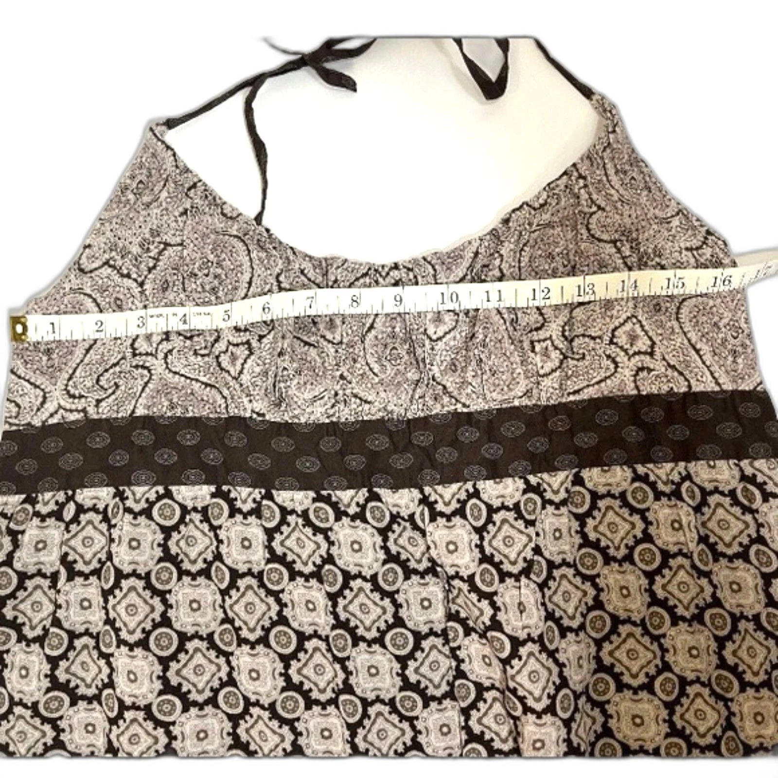 Abito MICHAEL Michael Kors XL Halter boho a strati marrone paisley foderato in cotone