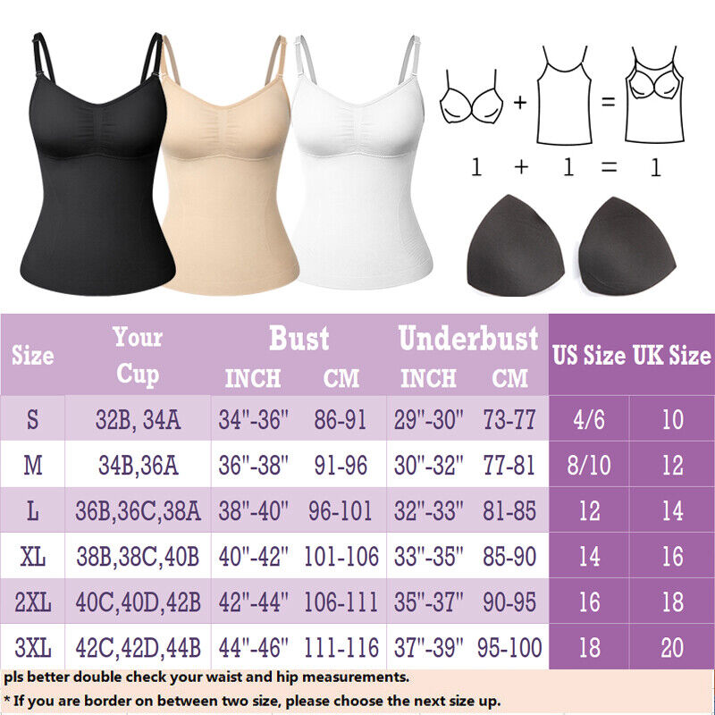 Women Compression Camisole with Built in Removable Bra Pads Body Shaper  Tank Top