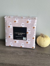 Cynthia Rowley Halloween QUEEN Size Sheet Set 4pc Ghost with Pumpkin Basket NEW