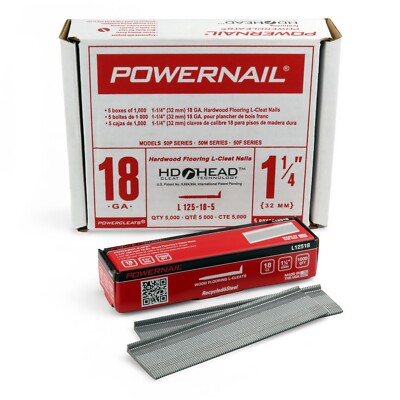 Powernail L125185 18-Gauge 1-1/4-Inch Length L-Cleat Flooring Nails (5000 ct)