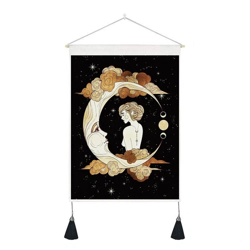 Bohemian Tapestry Tassel Moon Mountain Linen Cotton Home Door Wall Hanging Draw - Picture 37 of 37