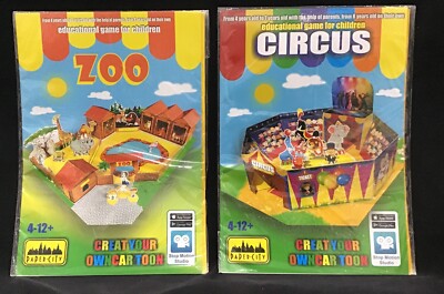 Create Your Own Cartoon Circus + Zoo Educational Game Lot of 2  ~ Ages 4-12+ NEW