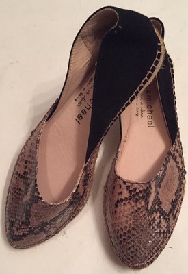 ERIC MICHAEL Espadrilles NEW 38 7.5 Handmade Spain Low Black & Reptile Look Shoe