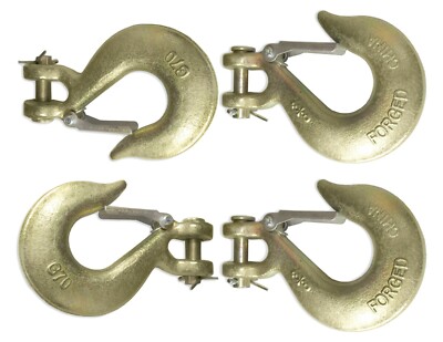 4 Pack 3/8'' Grade 70 Clevis Slip Hooks with Latch 6600lb WLL Yellow Zinc