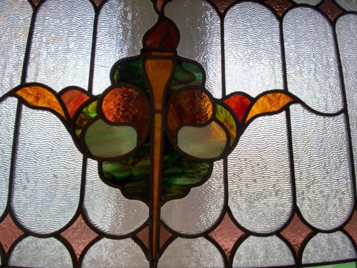 antique vintage stained glass window & 2 panels | eBay