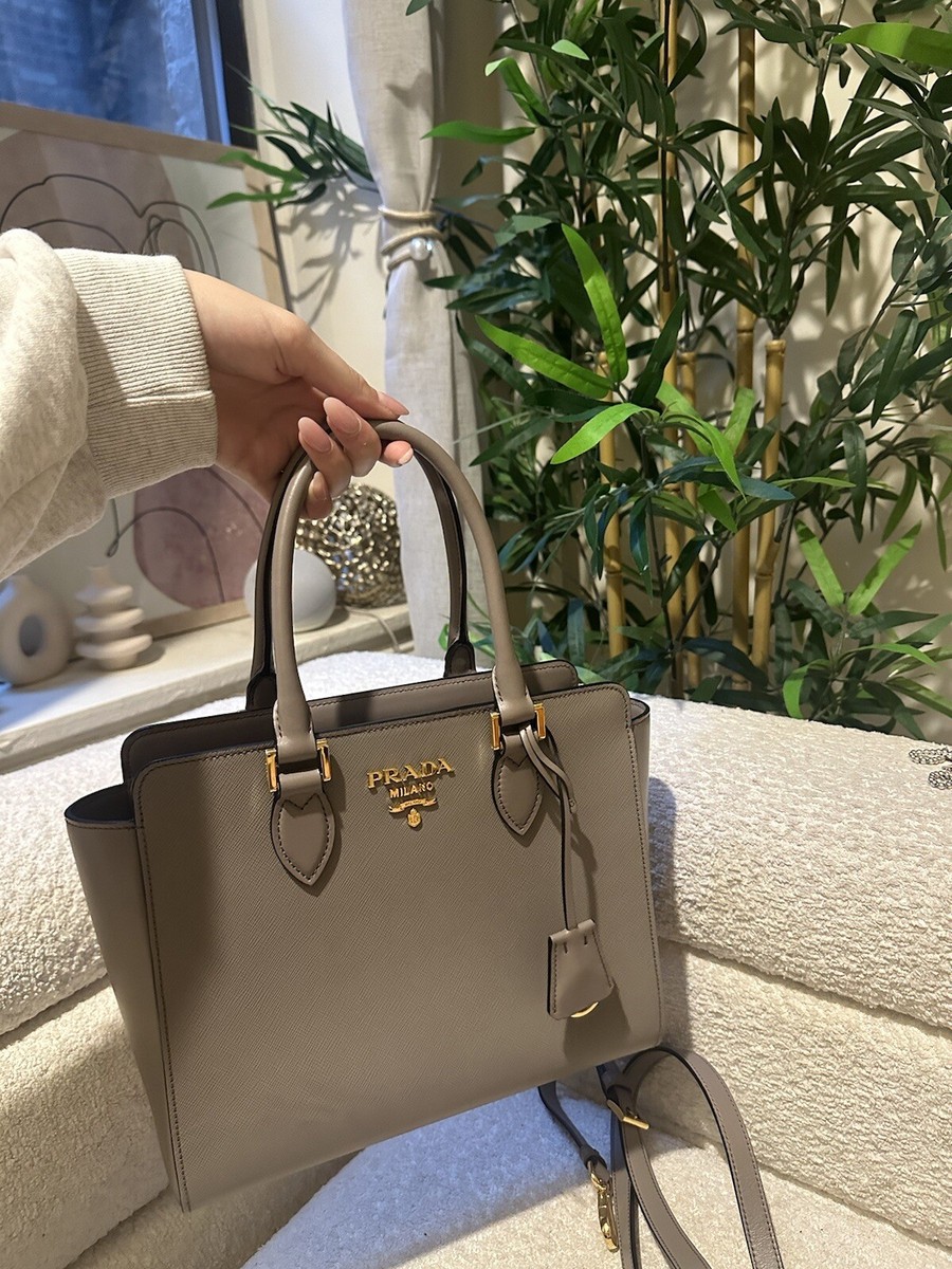 Prada Saffiano Leather Argilla Satchel Grey Handbag With Prada Saffiano Leather Argilla Satchel Grey Handbag With