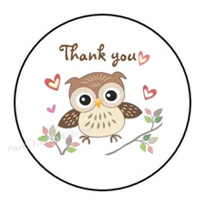 30 THANK YOU OWL ENVELOPE SEALS LABELS STICKERS PARTY FAVORS 1.5" ROUND