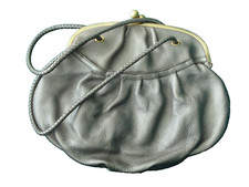 Vtg Maxx New York Pewter Silver Pebbled Leather Large Pouf Handbag Purse 16" Wid